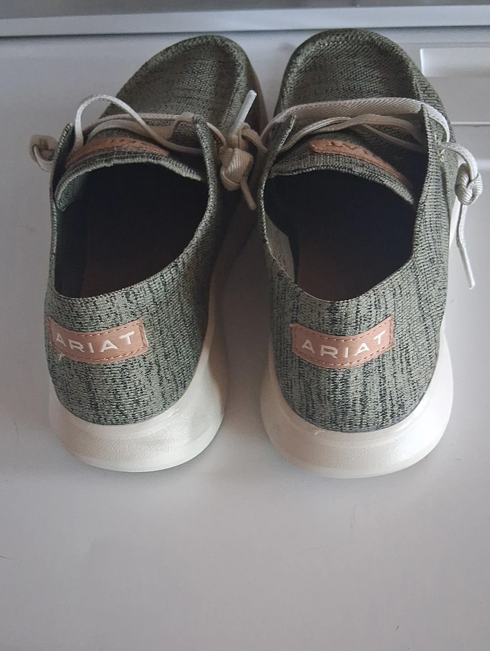 Mens ARIAT Olive Green Knit Slip-On Loafers with Off-White Sole WORN ONCE
